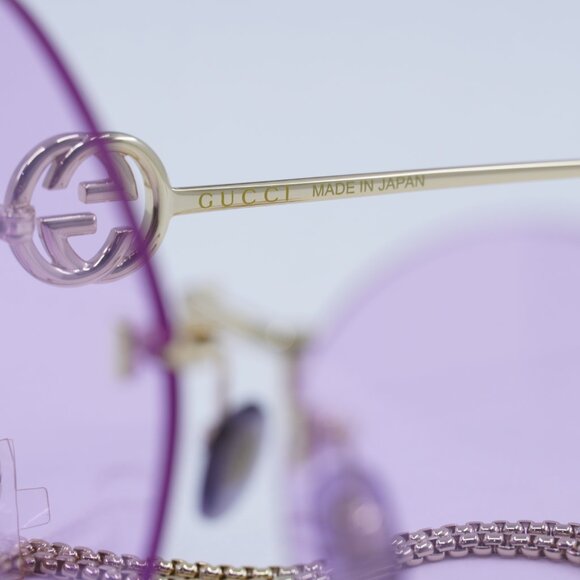 🕶️ New Gucci GG1203S 001 Sunglasses - Gold With Detachable Gold Chain Frame - Picture 10 of 12